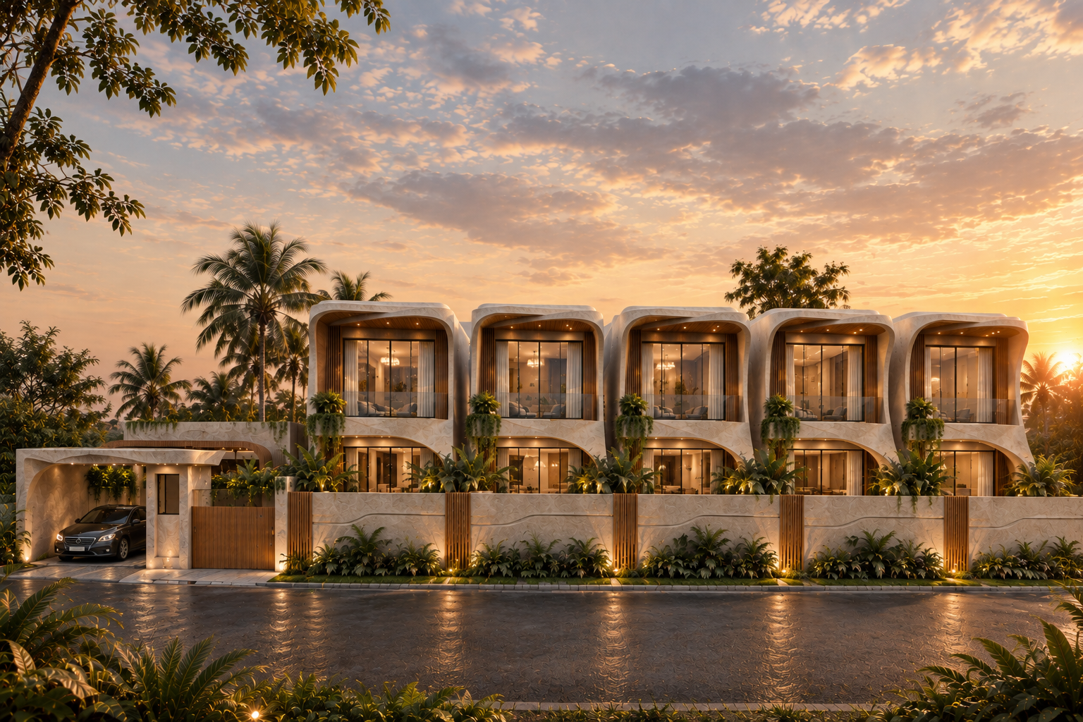 Cemagi Atelier villas at sunset